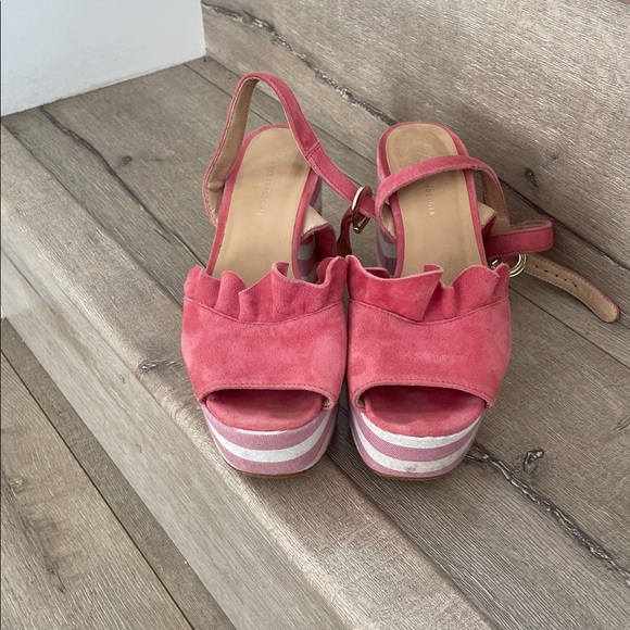 Anthropologie Leather Pink Striped Platform Sandals sz36 - Picture 3 of 6